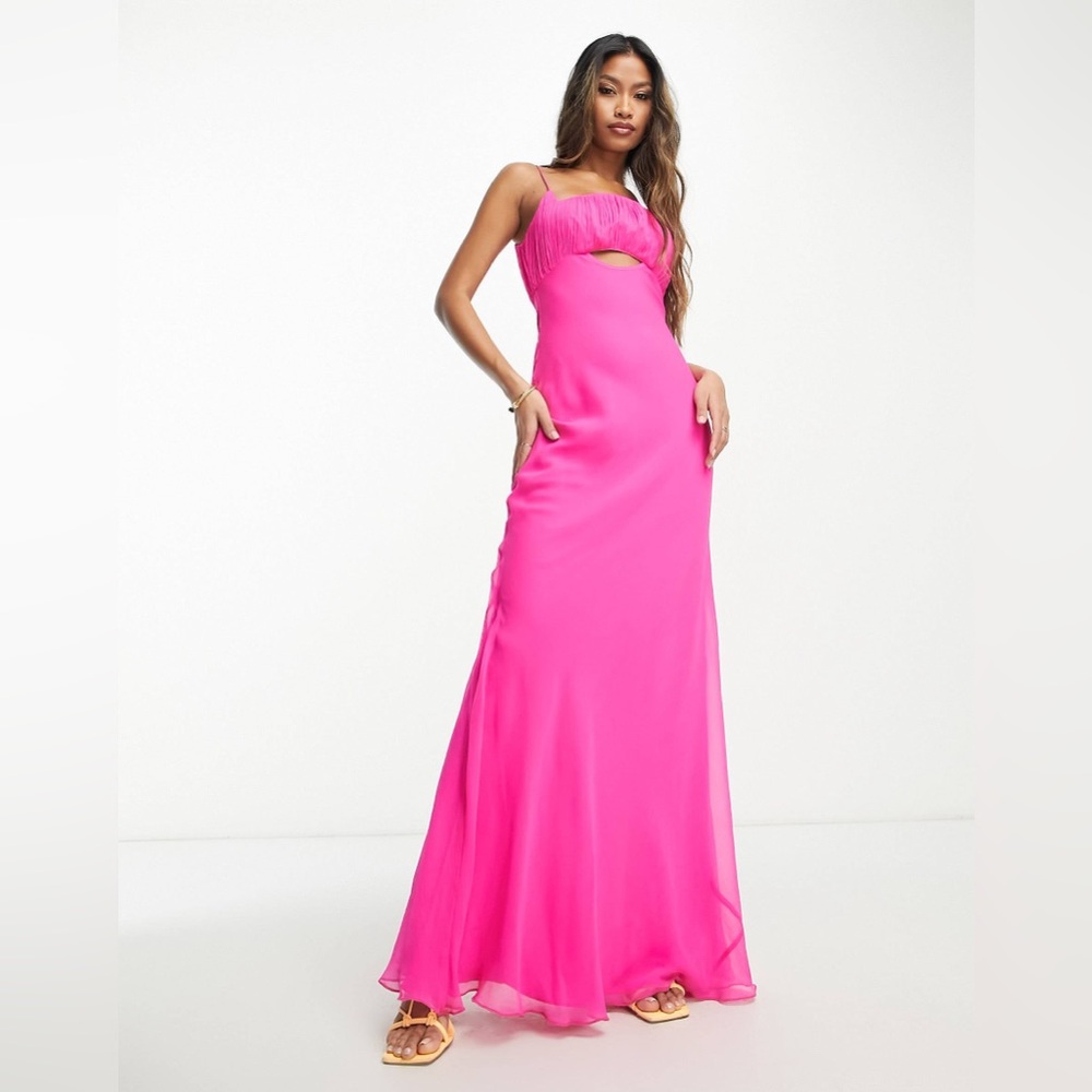 ASOS Hot Pink Fringe Cutout Maxi Dress
